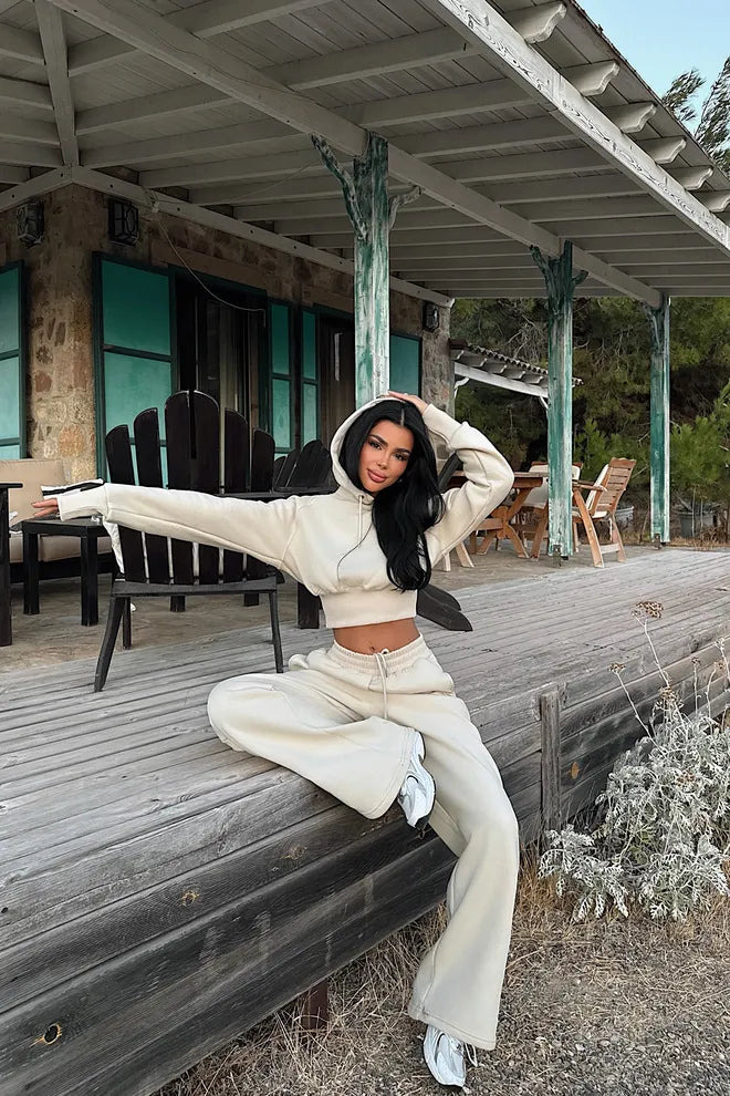 Beige Trainingspak - Sportieve Oversized Hoodie Met Jogger
