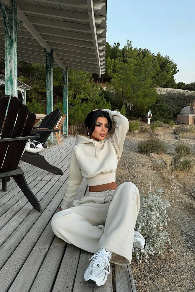Beige Trainingspak - Sportieve Oversized Hoodie Met Jogger